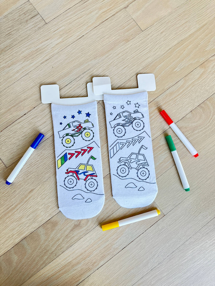 Ankle Socks - DIY Coloring Kit - Monster Truck Mania