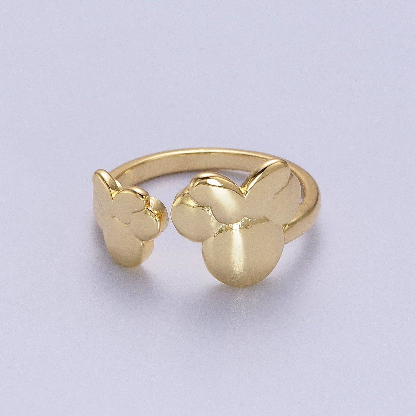 Double Bowed Mouse Open Adjustable Gold Minimalist Ring O183