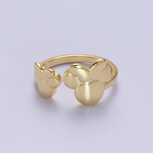Double Bowed Mouse Open Adjustable Gold Minimalist Ring O183