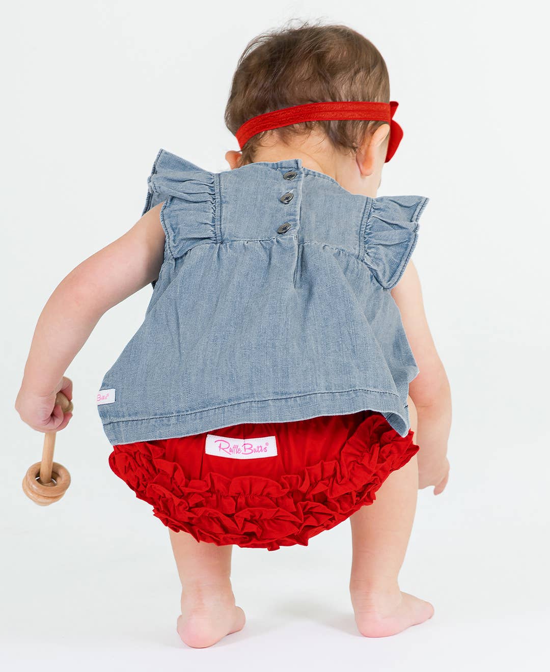 Girls Light Wash Denim Classic Ruffle Tank Woven