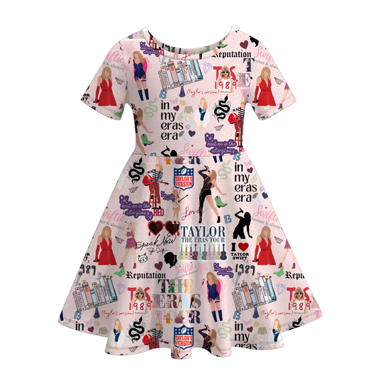 Taylor Swift TS print short sleeve ruffle twirl dress