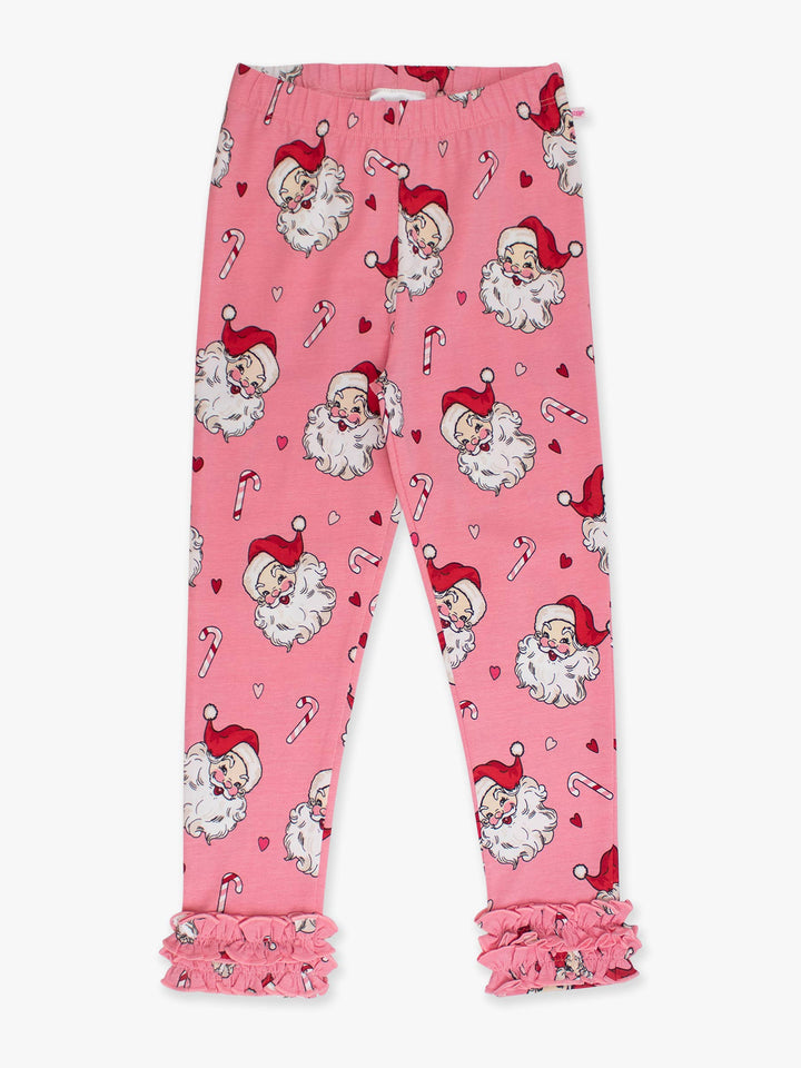 Girls Pink Santa Joy Classic Ruffle Leggings