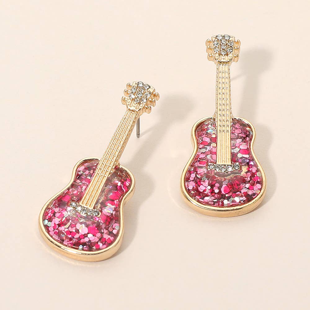 Glittered Guitar Earrings