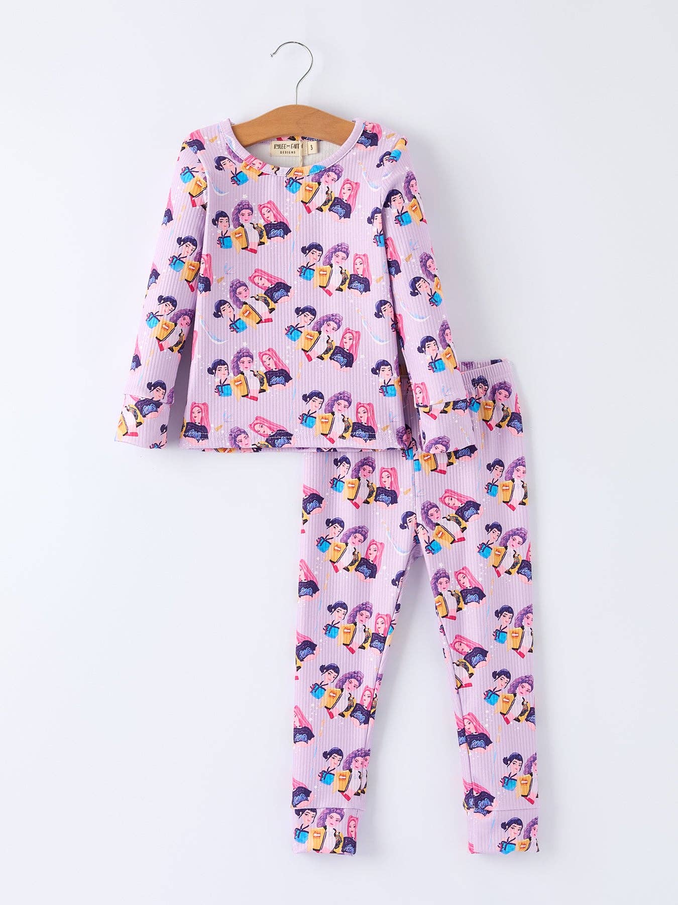 Girls Purple Print Long Sleeve Lounge Set