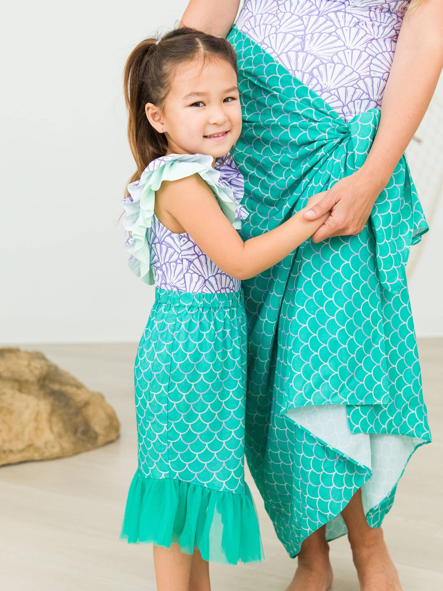 Girls Marine Green Scales Mermaid Tail Skirt Cover-Up