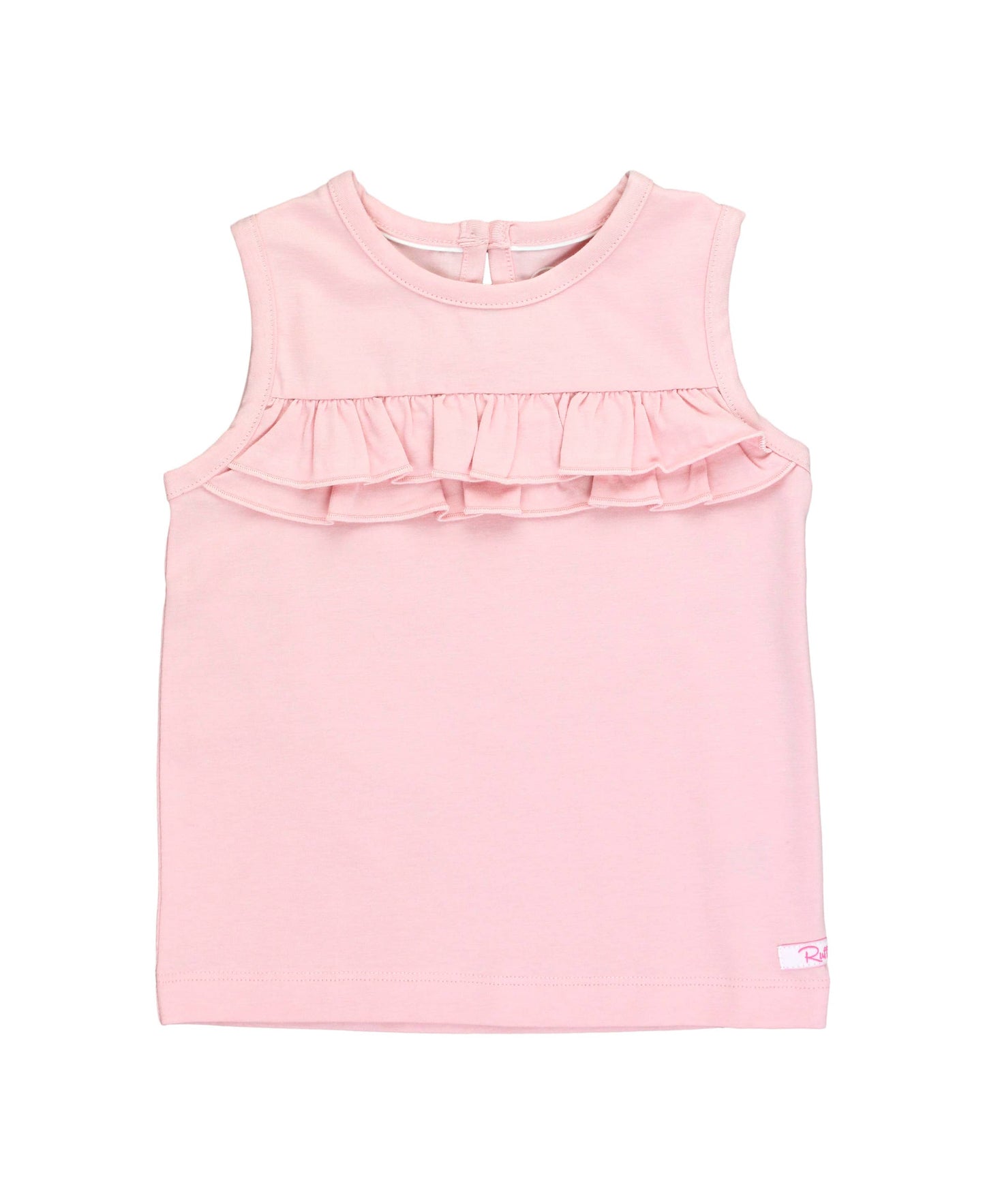 Girls Pink Knit Ruffle Trim Tank