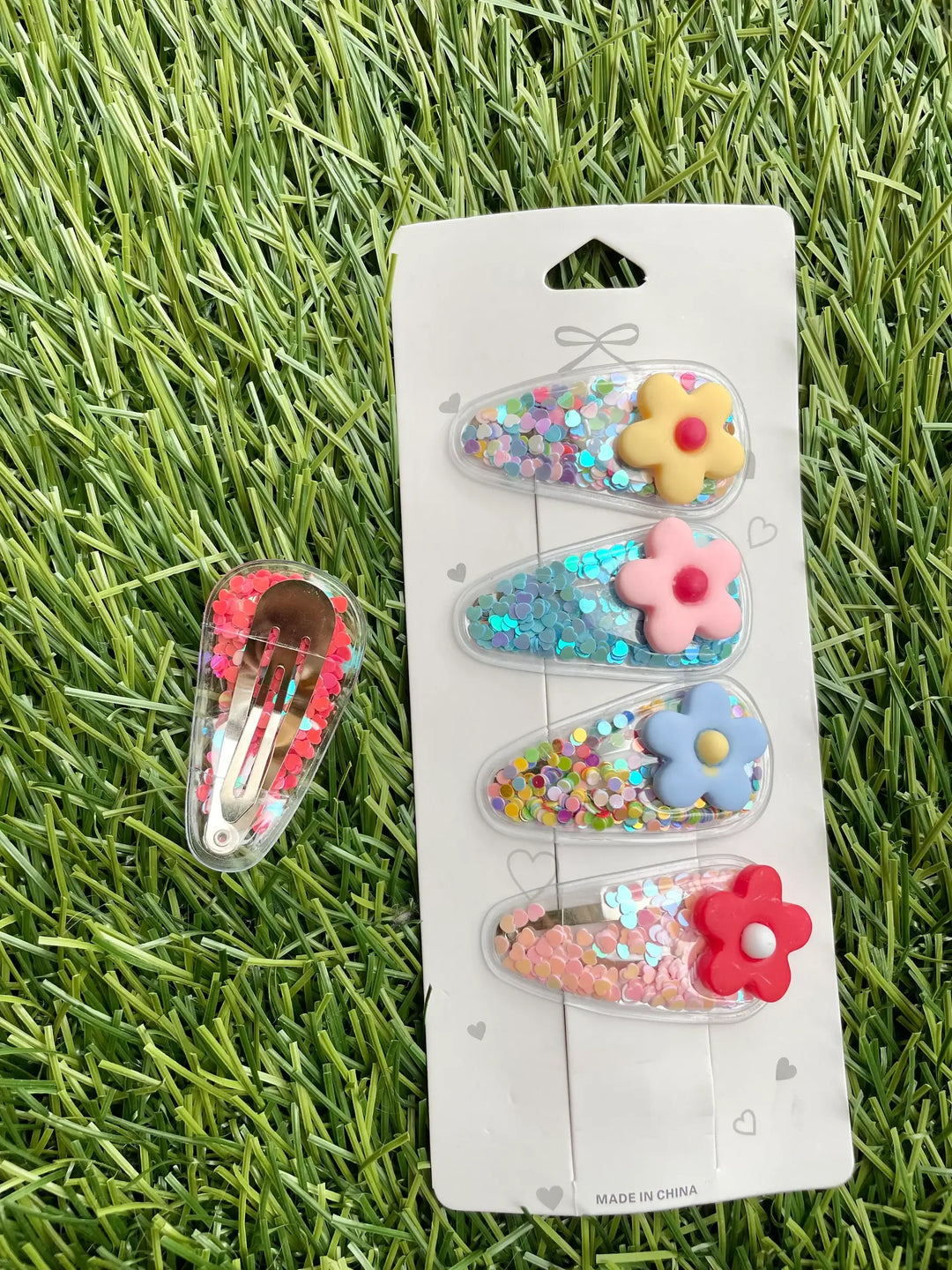 Flower Confetti Hair Clips Set