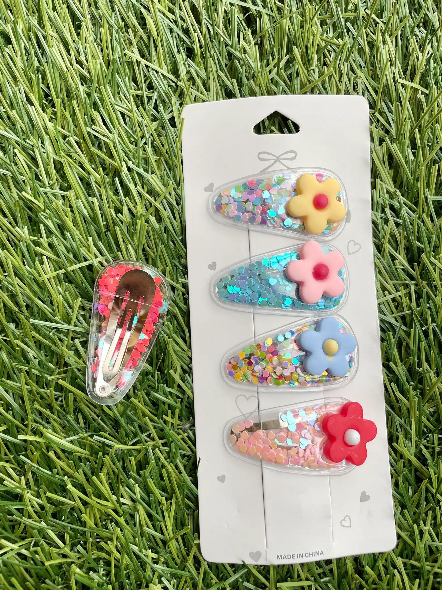 Flower Confetti Hair Clips Set