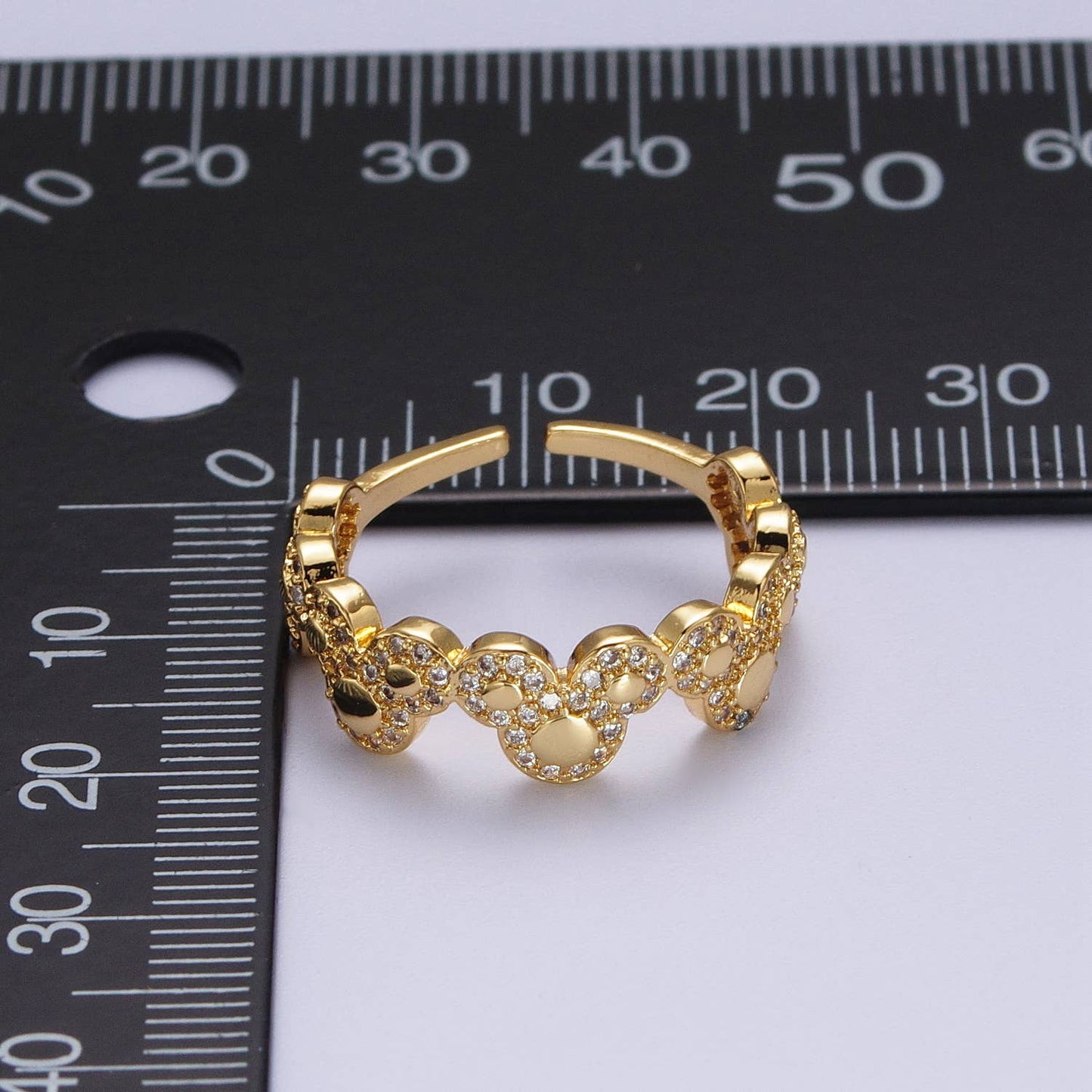 Dainty Micro Pave CZ Gold Mouse Adjustable Casual Ring O-185