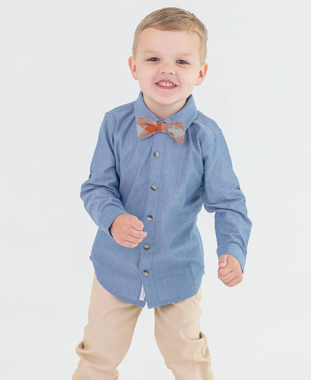 Boys Blue Chambray Long Sleeve Button Down Shirt