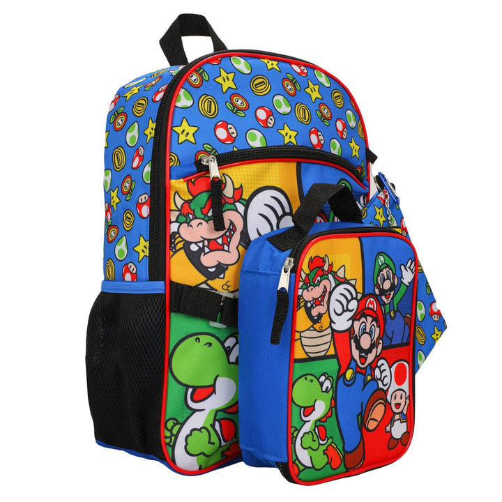 Super Mario Bros Characters &amp; Power-Ups 16 inch Youth 5-Piece Backpack Set
