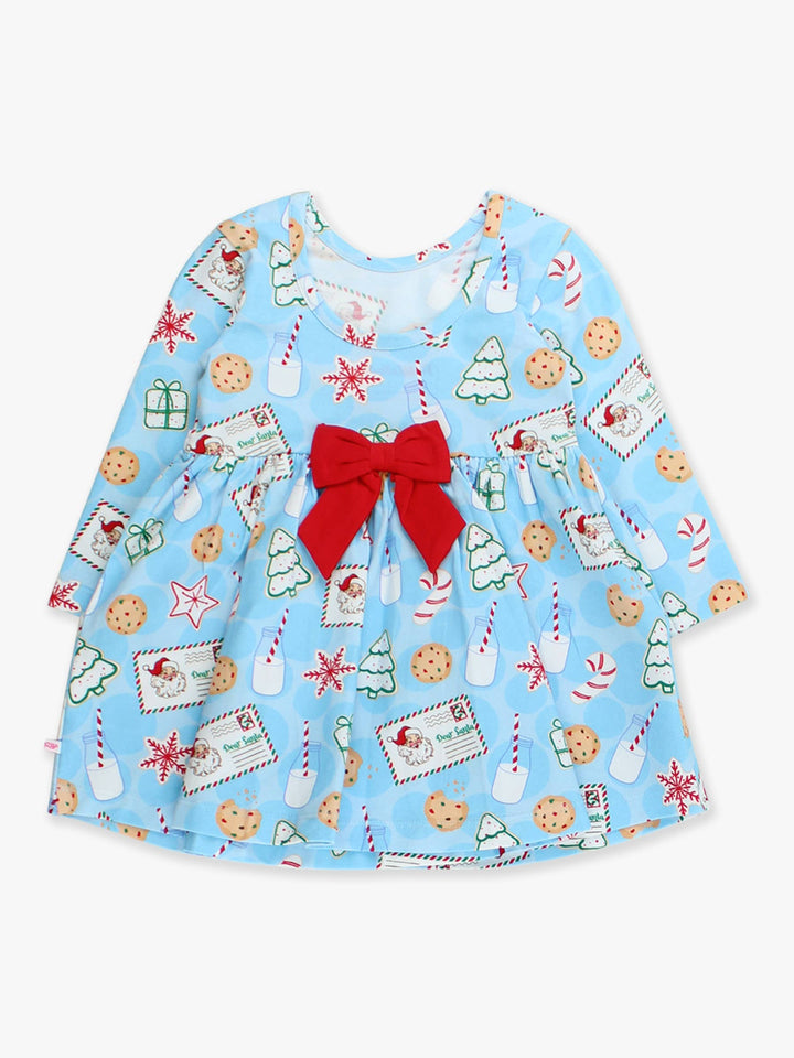 Vestido de punto de manga larga con diseño de dulces de Papá Noel para niñas