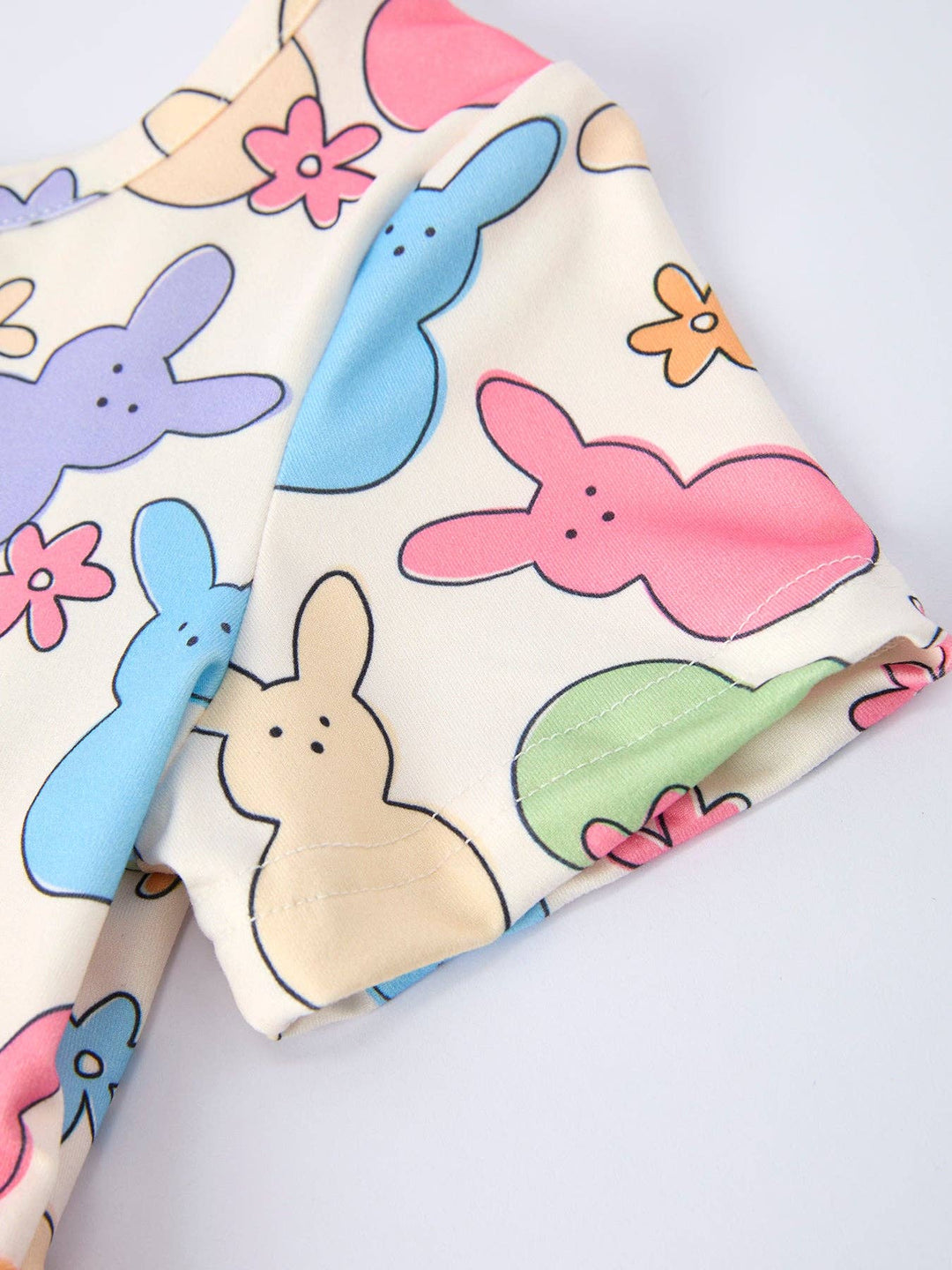 Colorful Bunny Girls Twirl Short-sleeved Dress