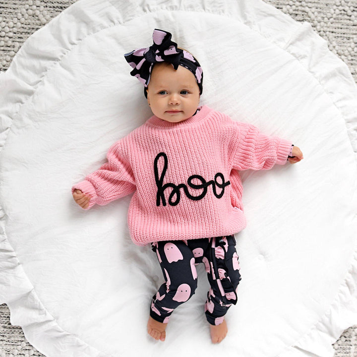 Suéter rosa Boo para Halloween para niños