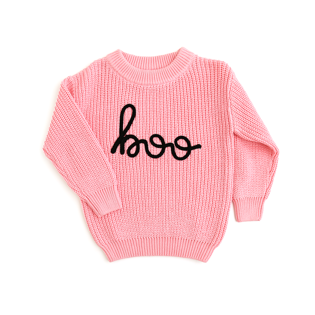 Suéter rosa Boo para Halloween para niños