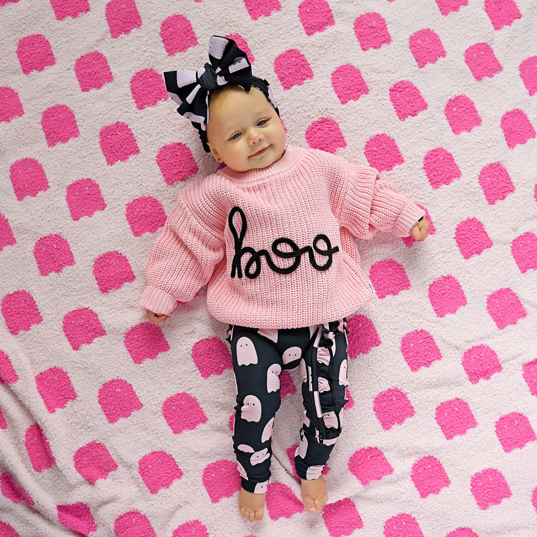 Suéter rosa Boo para Halloween para niños