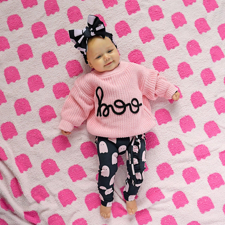 Suéter rosa Boo para Halloween para niños