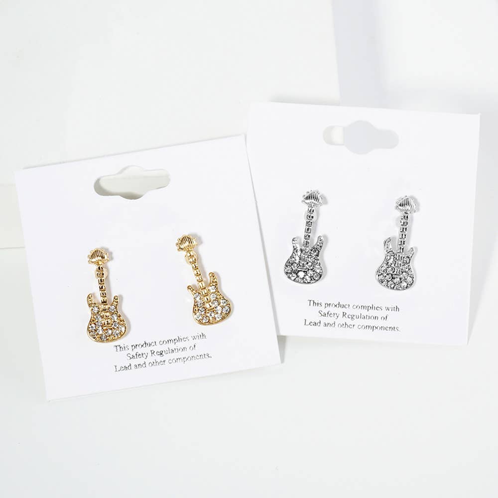 Crystal Stone Paved Guitar Stud Earrings