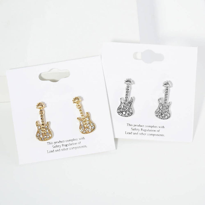 Crystal Stone Paved Guitar Stud Earrings