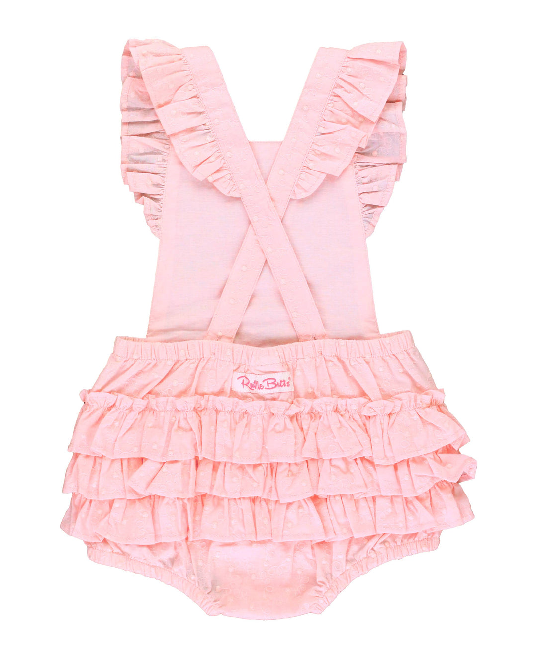 Girls Pink Embroidered Vintage Dot Flutter Overall Romper