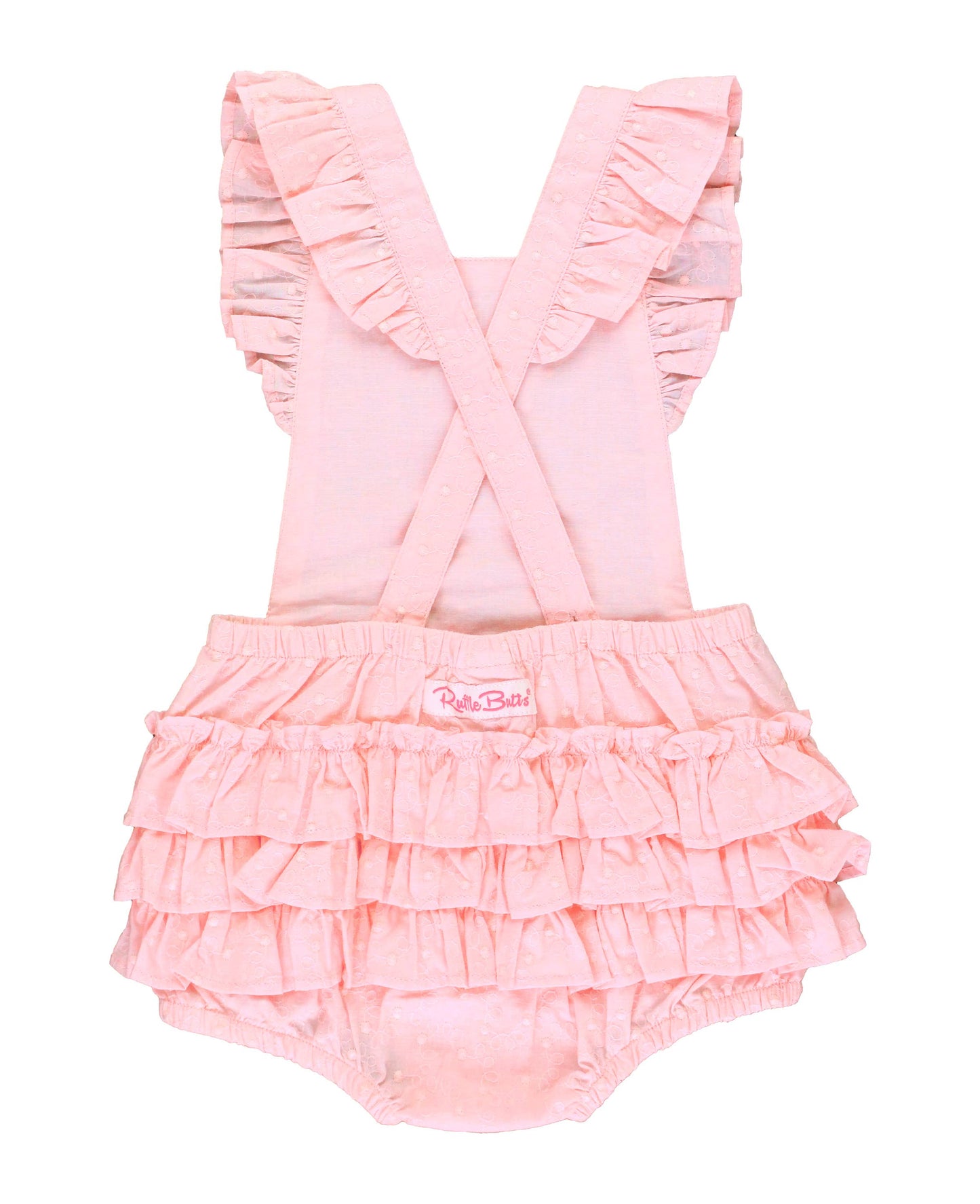 Girls Pink Embroidered Vintage Dot Flutter Overall Romper