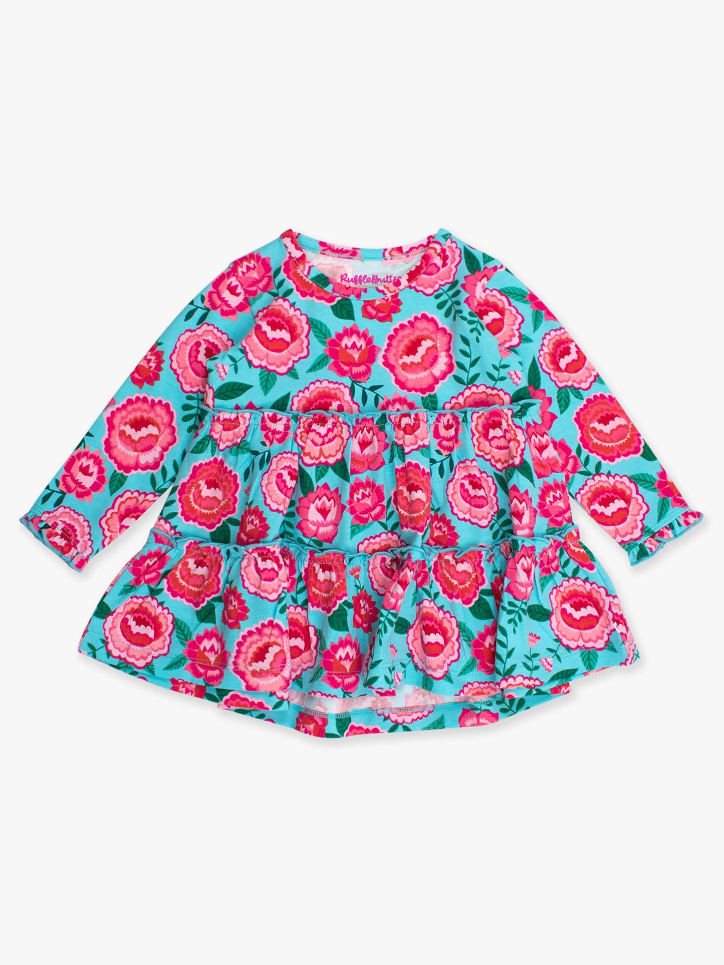 Girls Bright Blossoms Knit Ruffle Tiered Tunic Top