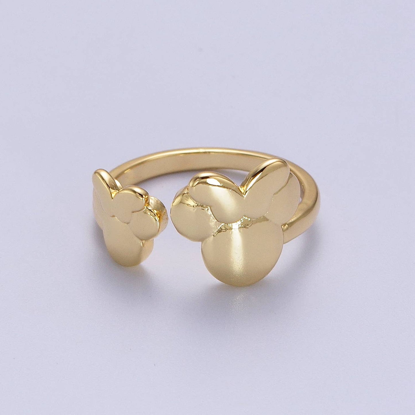 Plain Gold Twin Bowed Mouse Shaped Adjustable Ring O-183