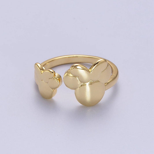 Plain Gold Twin Bowed Mouse Shaped Adjustable Ring O-183