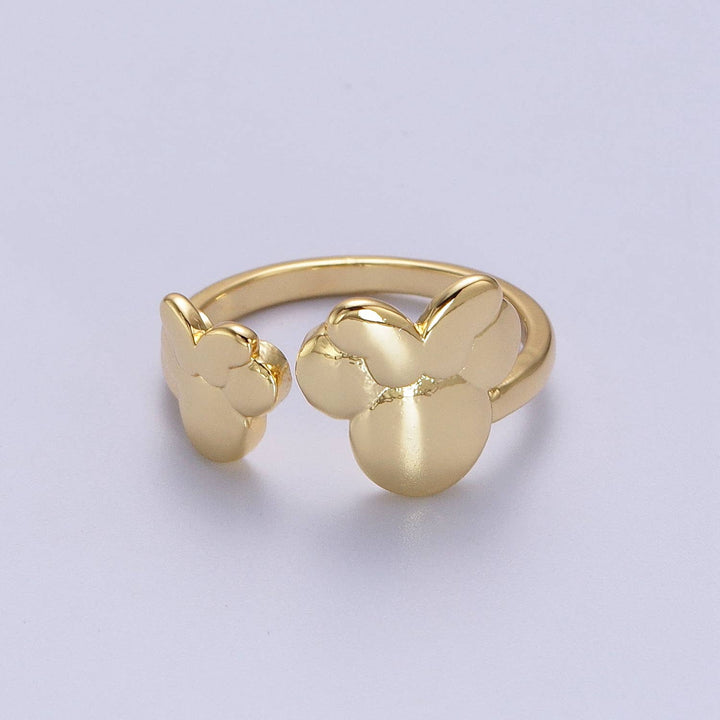 Plain Gold Twin Bowed Mouse Shaped Adjustable Ring