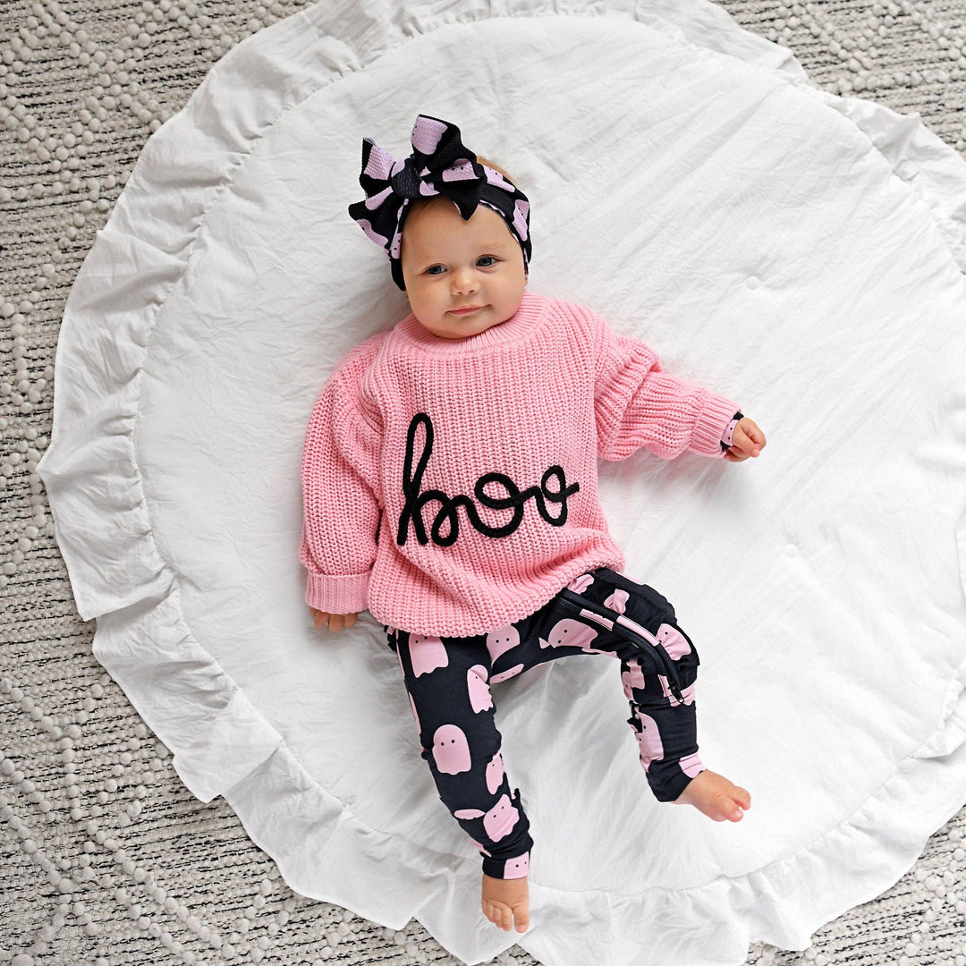 Suéter rosa Boo para Halloween para niños
