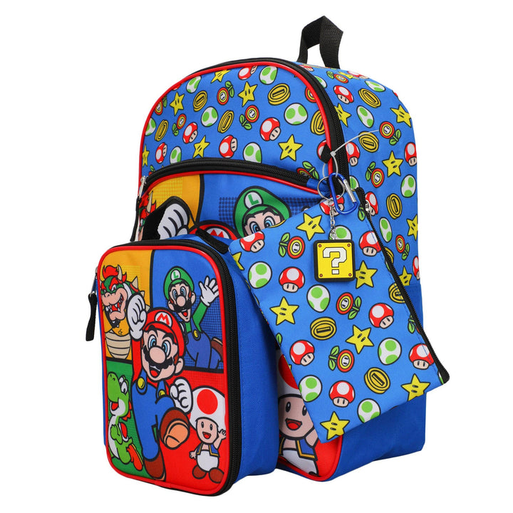 Super Mario Bros Characters &amp; Power-Ups 16 inch Youth 5-Piece Backpack Set