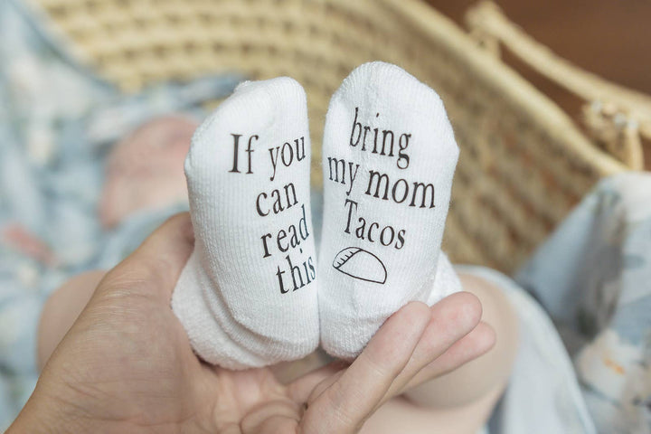 Calcetines de bebé Bring My Mom Tacos | Artículos para bebés | Artículos para tacos
