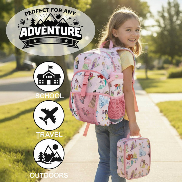 Disney Princess All-Over Character Print Pink 16” Backpack With Lunchbox Set
