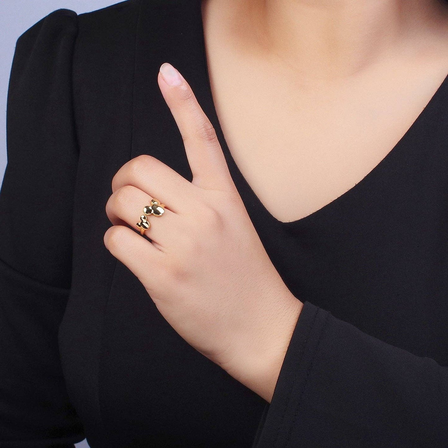 Double Cute Mouse Open Adjustable Gold Minimalist Ring | O-182