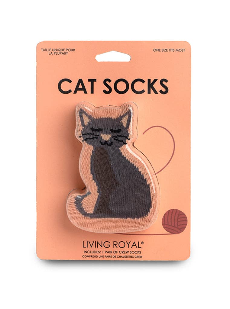 3D Packaged Crew Socks - Kitty Cat w/ Yarn Ball - Peach