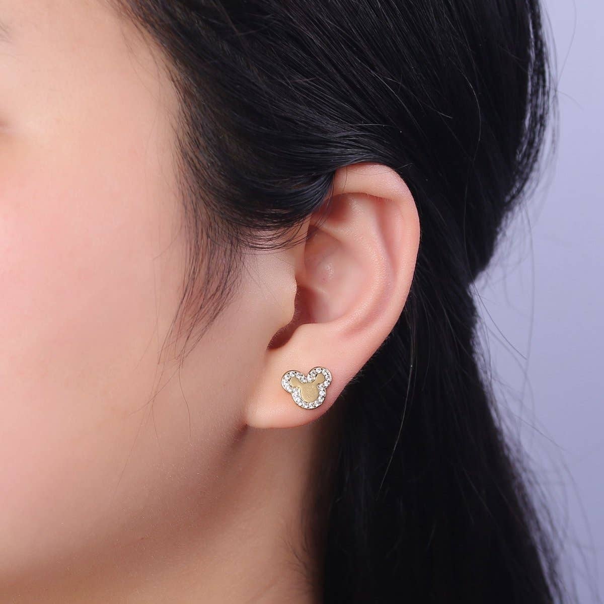 Gold Mickey Stud Earring V-163