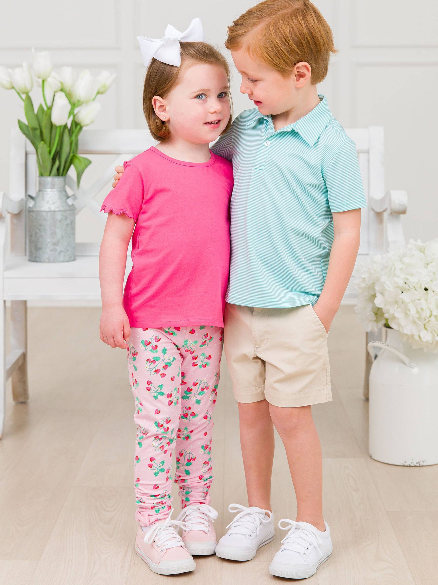 Girls Hot Pink Knit Short Sleeve Scallop Tee