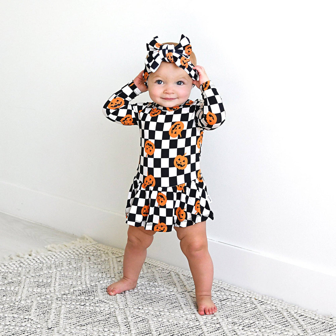Vestido de Halloween para bebé con tutú de bambú y calabazas a cuadros de Merlín