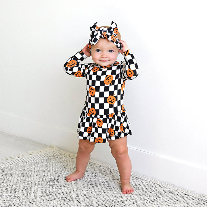 Vestido de Halloween para bebé con tutú de bambú y calabazas a cuadros de Merlín