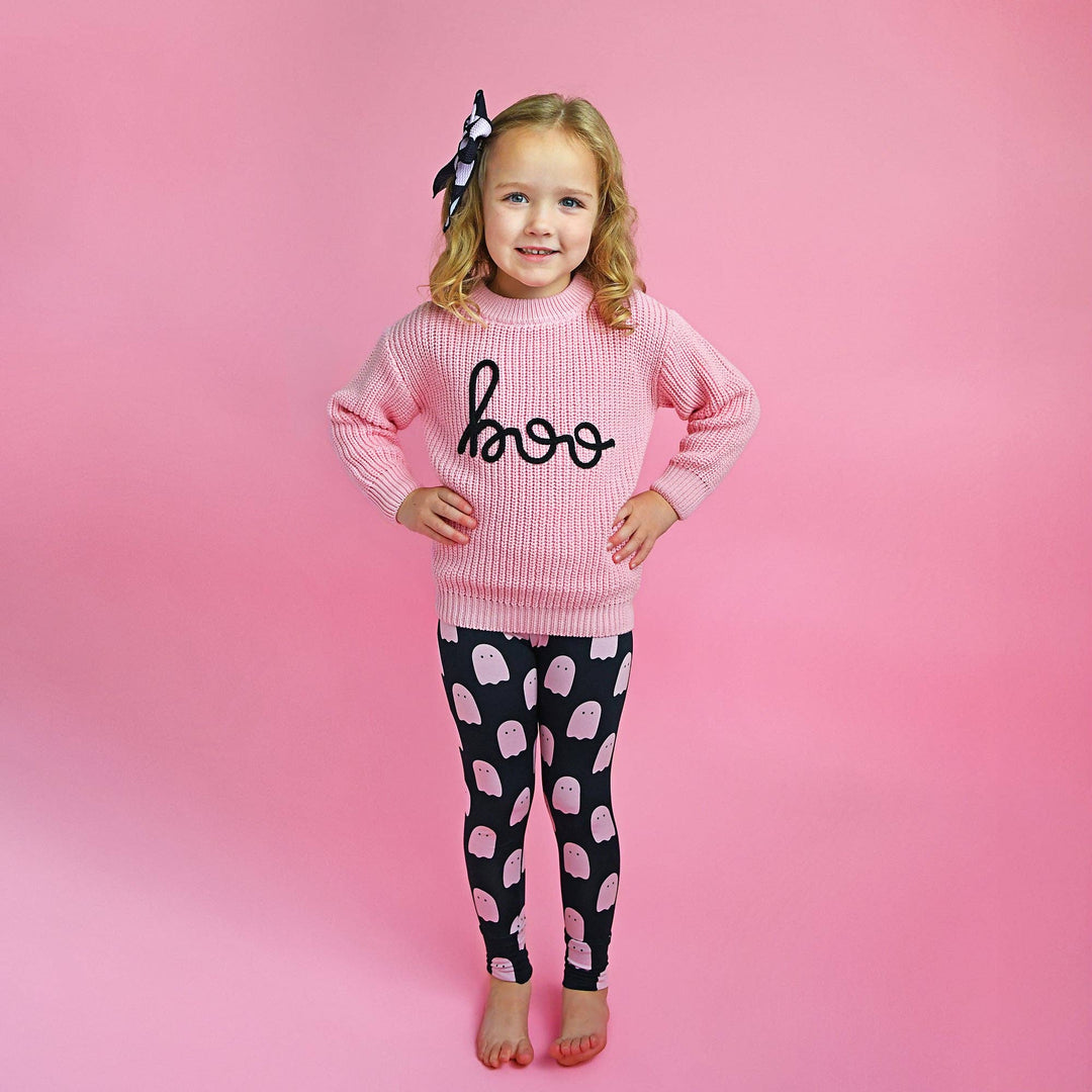 Suéter rosa Boo para Halloween para niños