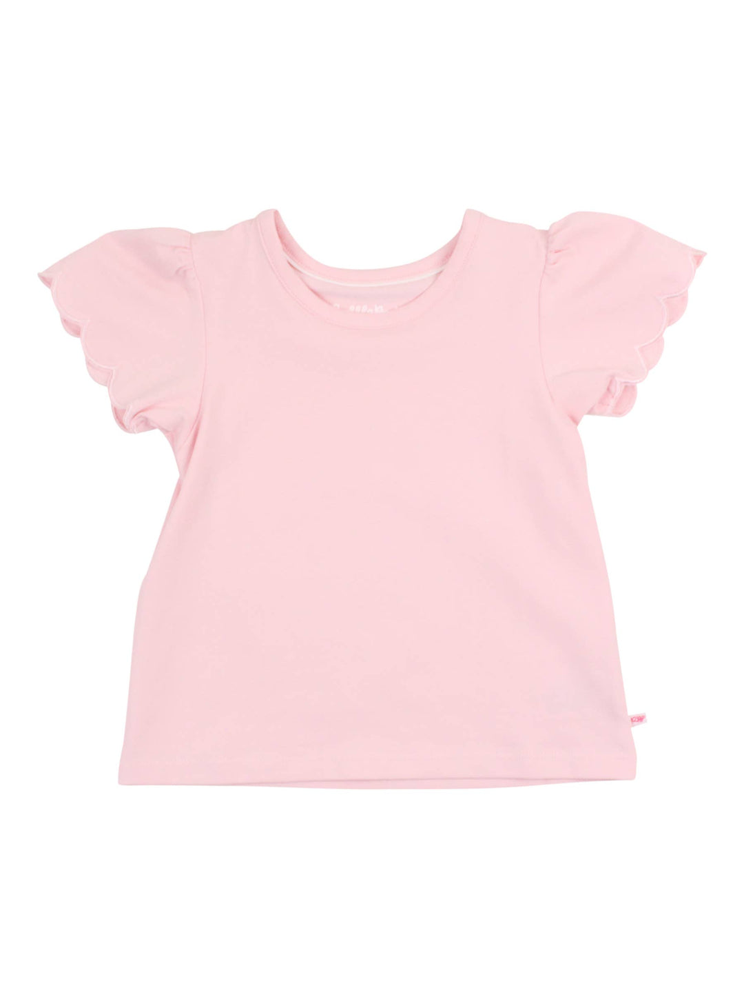 Girls Pink Knit Short Sleeve Scallop Tee