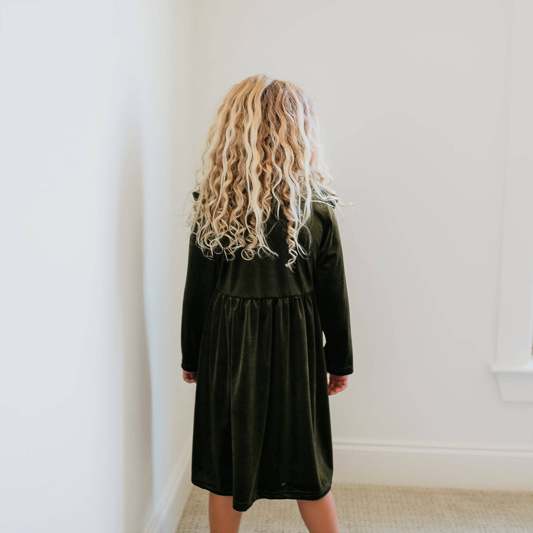 Kids Moss Velvet Bow Ruffle Holiday Party Dress