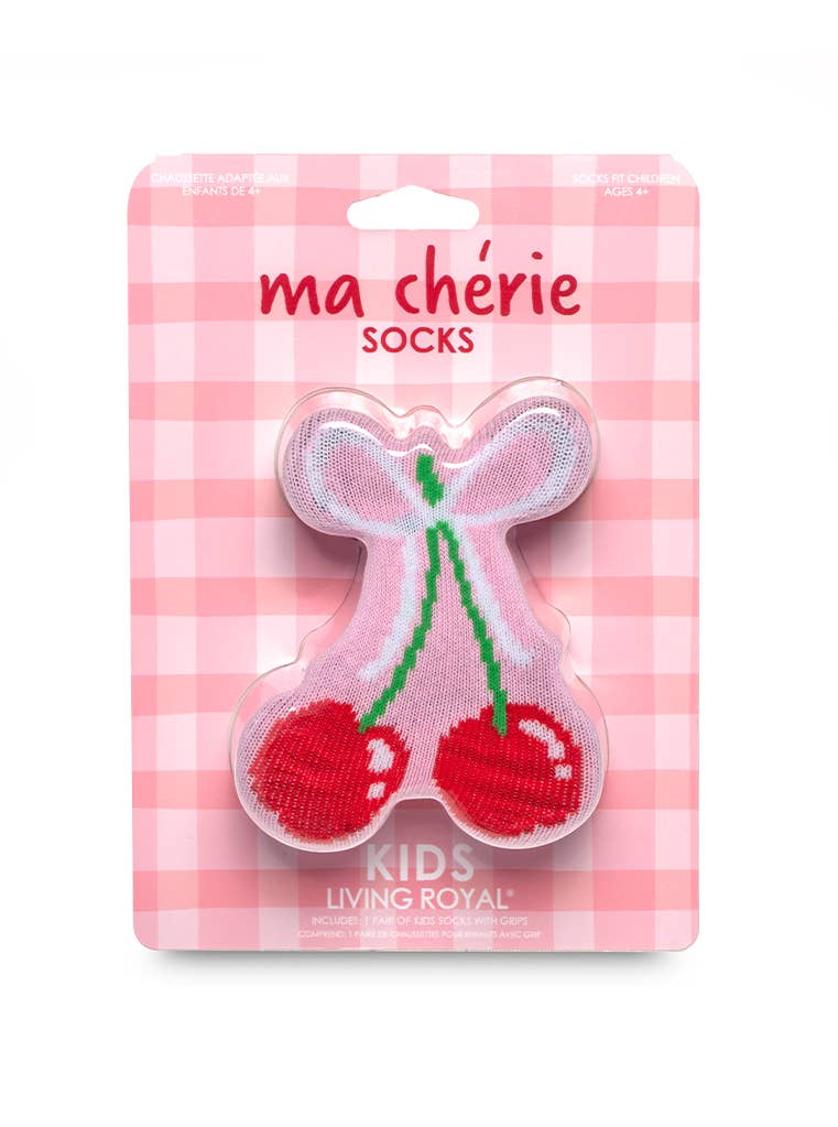 3D Packaged Crew Socks - Kids - Cherries Tied w/ Bow - Pink