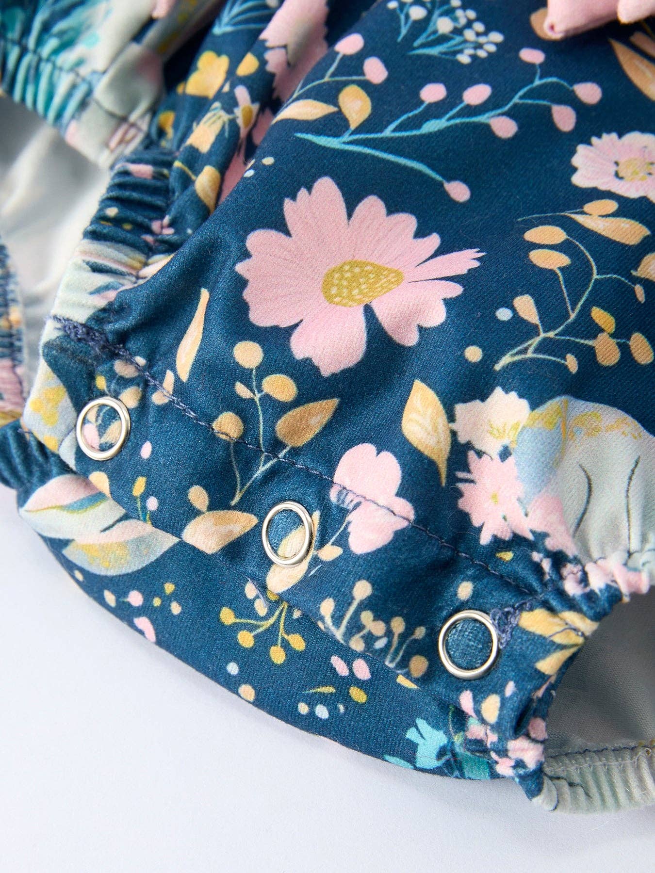 Teal Bunny Garden Ruffle Sleeve Baby Girls Romper