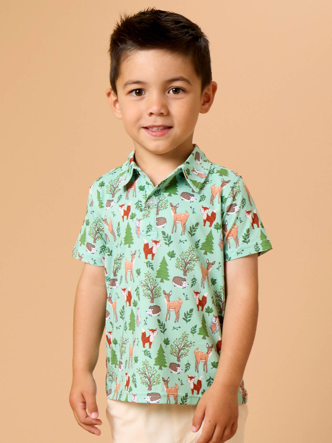 Boys Woodland Friends Knit Short Sleeve Performance Polo