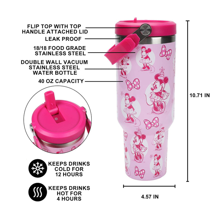 Disney Minnie Mouse &amp; Bows All-Over Print 40 Oz Pink Stainless Steel Water Bottle