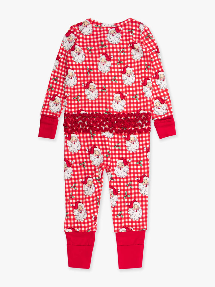 Pijama de una pieza convertible con volantes en rojo Dear Santa de viscosa de bambú para niñas SoftSnooze™