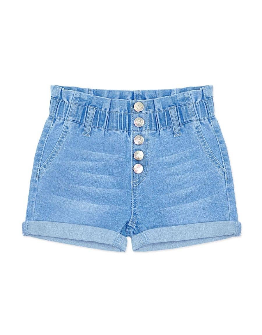 GDS-22-89109B Girl's Denim Shorts w/ Paperbag Waistband