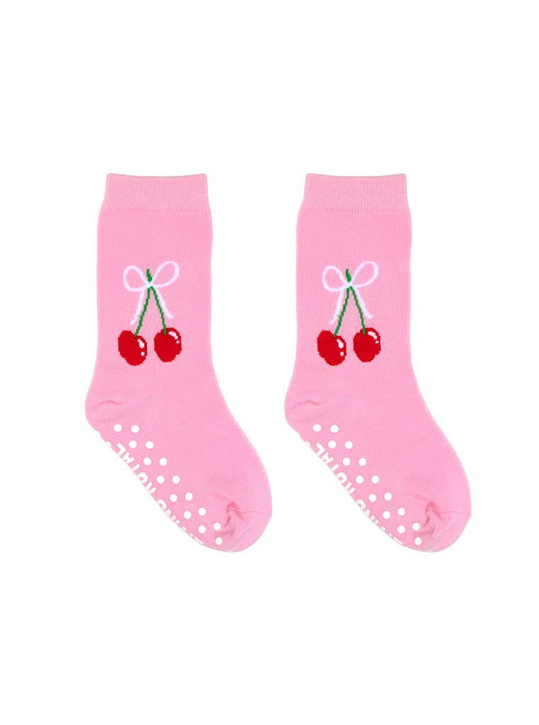 3D Packaged Crew Socks - Kids - Cherries Tied w/ Bow - Pink
