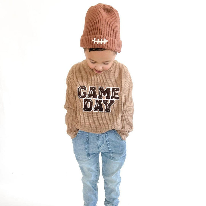 Football Lace Patch Beanie - Game Day - Hat -